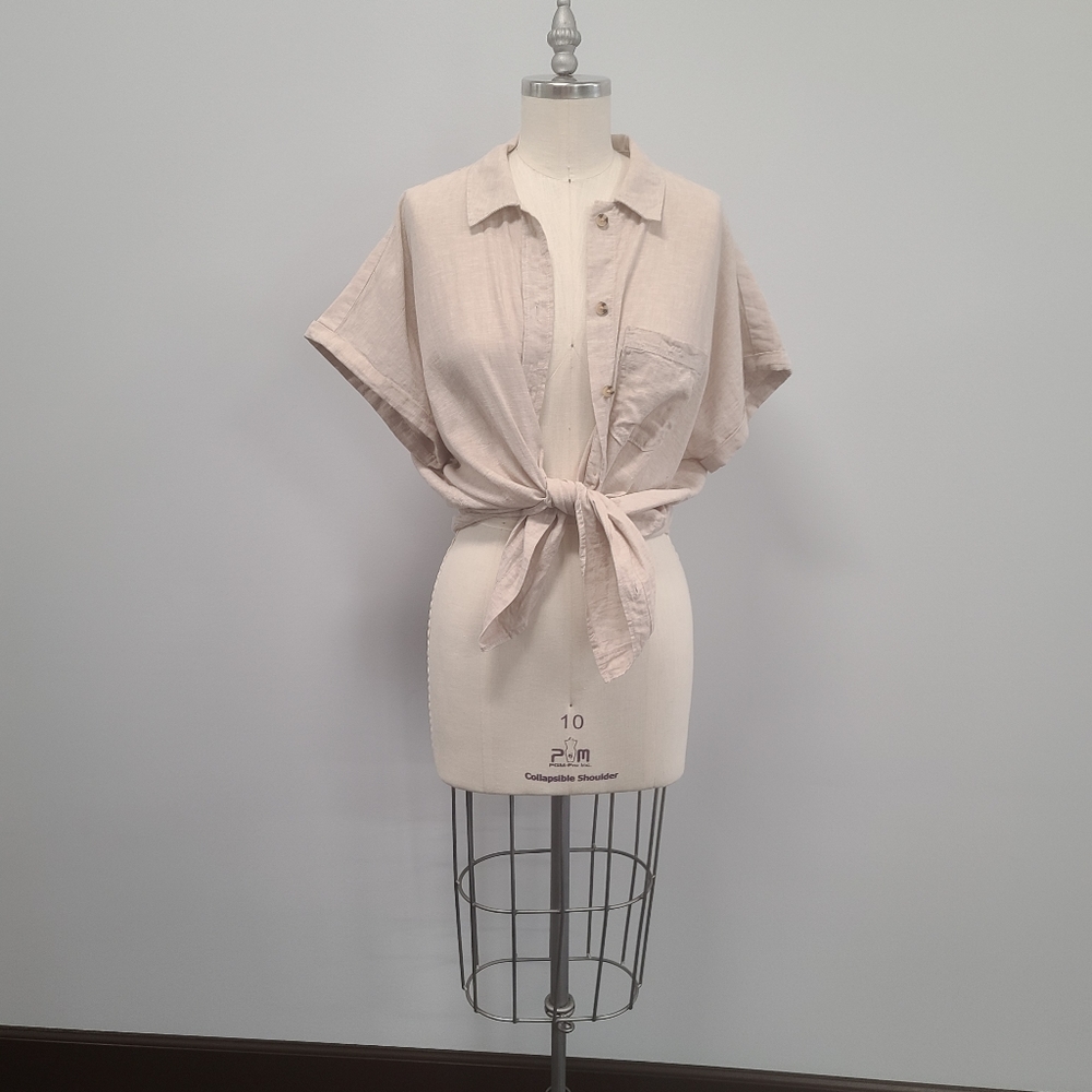 Cream short sleeve button down